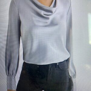 Express Satin Cowl Neck Long Sleeve Size L Bodysuit with snap crotch